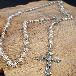 Sterling Silver & Faceted Crystal Rosary Prayer Beads Apostles Creed