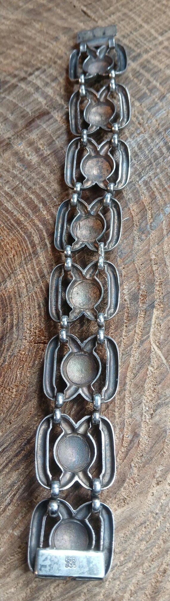 Art Deco Sterling Silver Turquoise Glass Schmidt & Bruckmann Bracelet 7.5" View 6