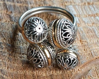 Ornate Filigree Sterling Silver & 14k Ball Ring Size 8
