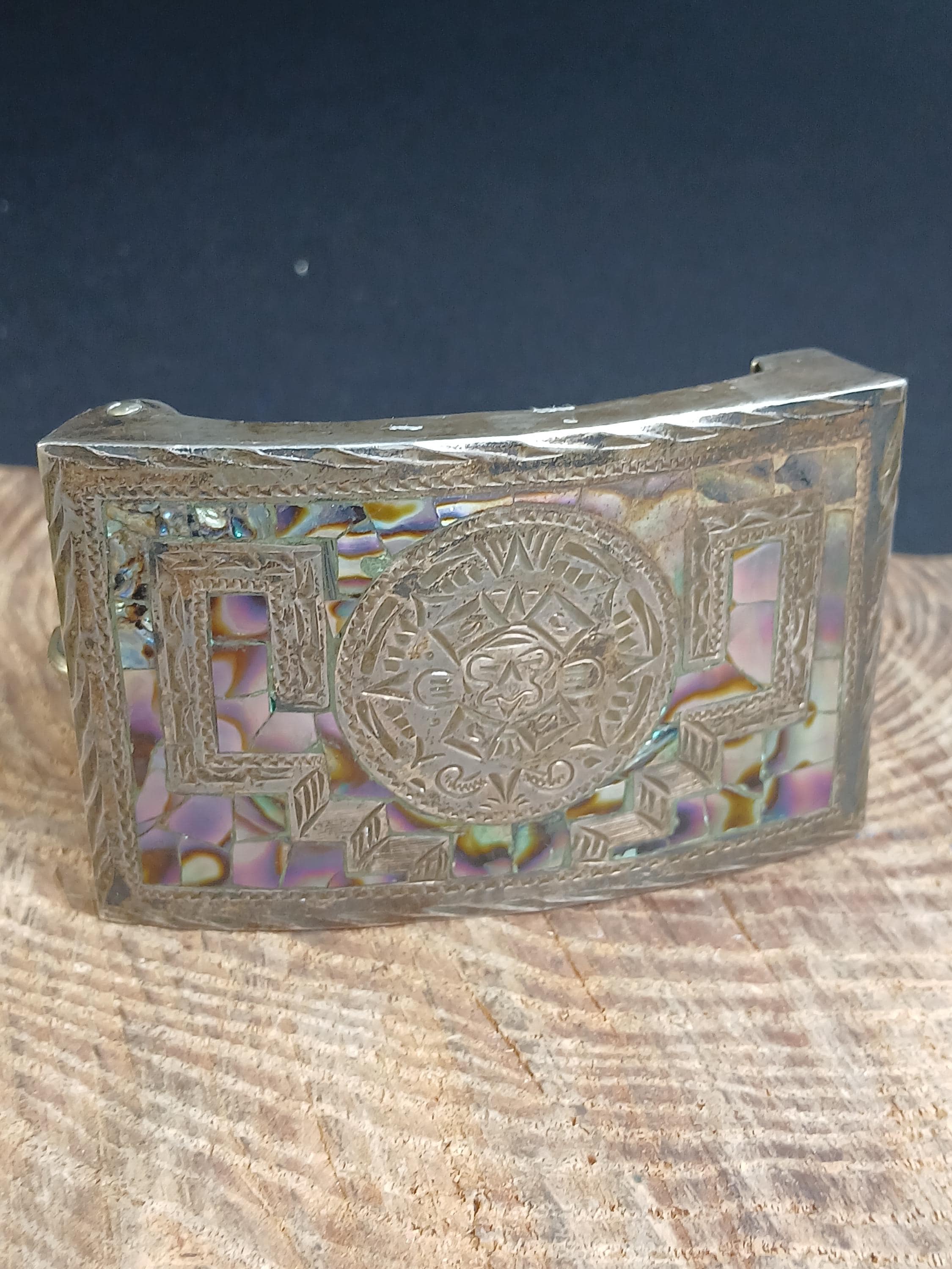 Vtg Sterling Silver Belt Buckle .925 Taxco Mexico Inlaid Turquoise Signed TA217 New Mexico Hachita Turquoise Mine Sterling Silver Heavy Hopi  main image 2