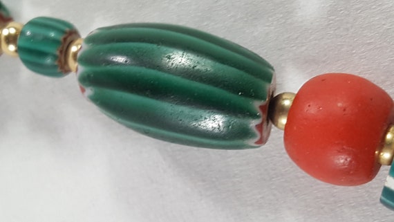 Long Red Coral Brass Aventurine Watermelon Glass … - image 7