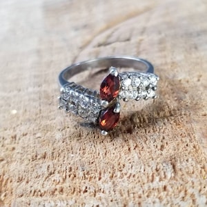 Sterling Silver Garnet Marquise CZ Ring Size 7