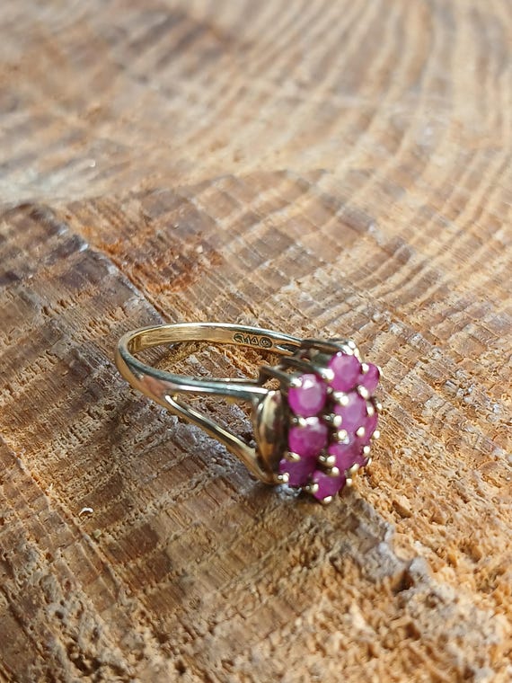 Ruby Cluster Ring 10k Yellow Gold Size 7 - image 4