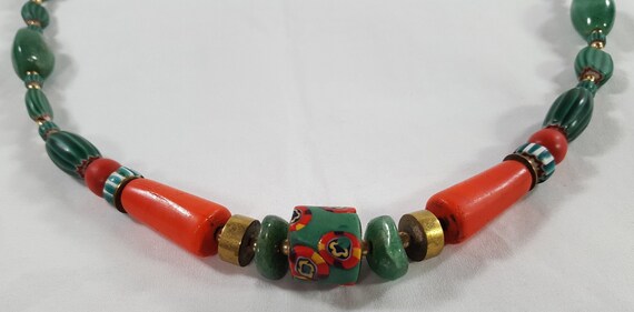 Long Red Coral Brass Aventurine Watermelon Glass … - image 2