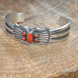 Sterling Silver Coral Navajo Cuff Signed R. Martinez 5.25&quot;