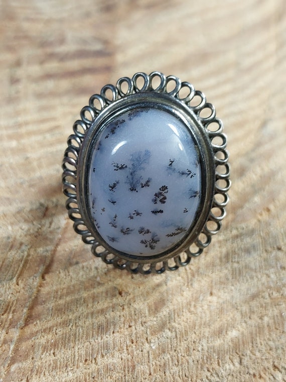 Dendritic Opal Agate Sterling Silver Adjustable R… - image 1
