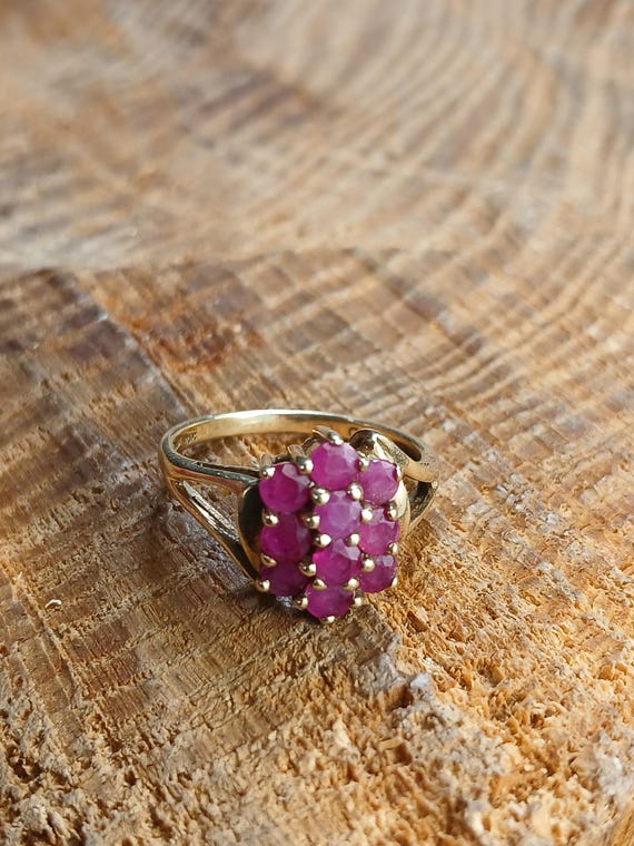 Ruby Cluster Ring 10k Yellow Gold Size 7 - image 2