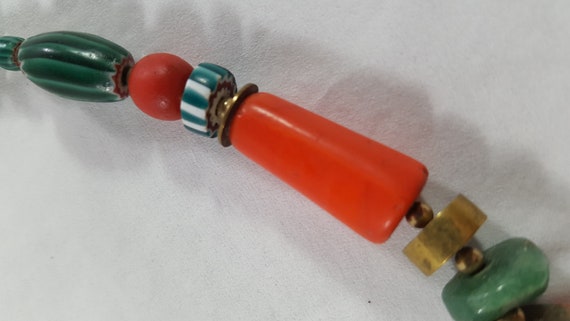 Long Red Coral Brass Aventurine Watermelon Glass … - image 5