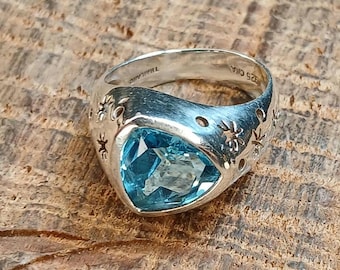 Sterling Silver Starburst Cutout Blue Topaz Ring Size 7
