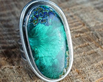 Azurite Malachite Sterling Silver Ring Size 8