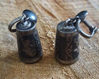 Sterling Silver Thai Siam Shiva Barrel Earrings