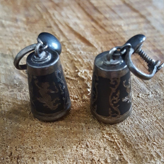 Sterling Silver Thai Siam Shiva Barrel Earrings - image 1