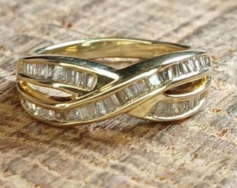 Vintage 14k Gold Diamond X Crossover Ring Size 7.25