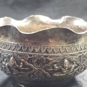 Vintage Burmese Siam Thai Silver Repousse Bowl