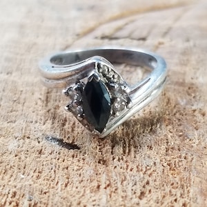 Sterling Silver Blue Stone Cz Marque Ring Size 6.25