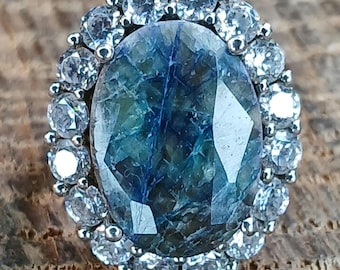 Stauer Sterling Silver Blue Sapphire Cubic Zirconia Ring Size 7