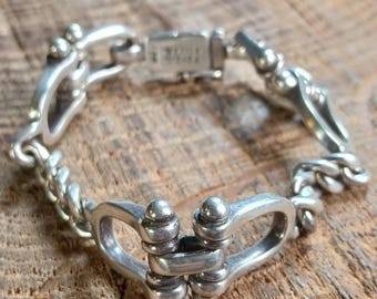 Sterling Silver Horse Shoe Stirrup Bridle Link Bracelet 7.5" Taxco Mexico