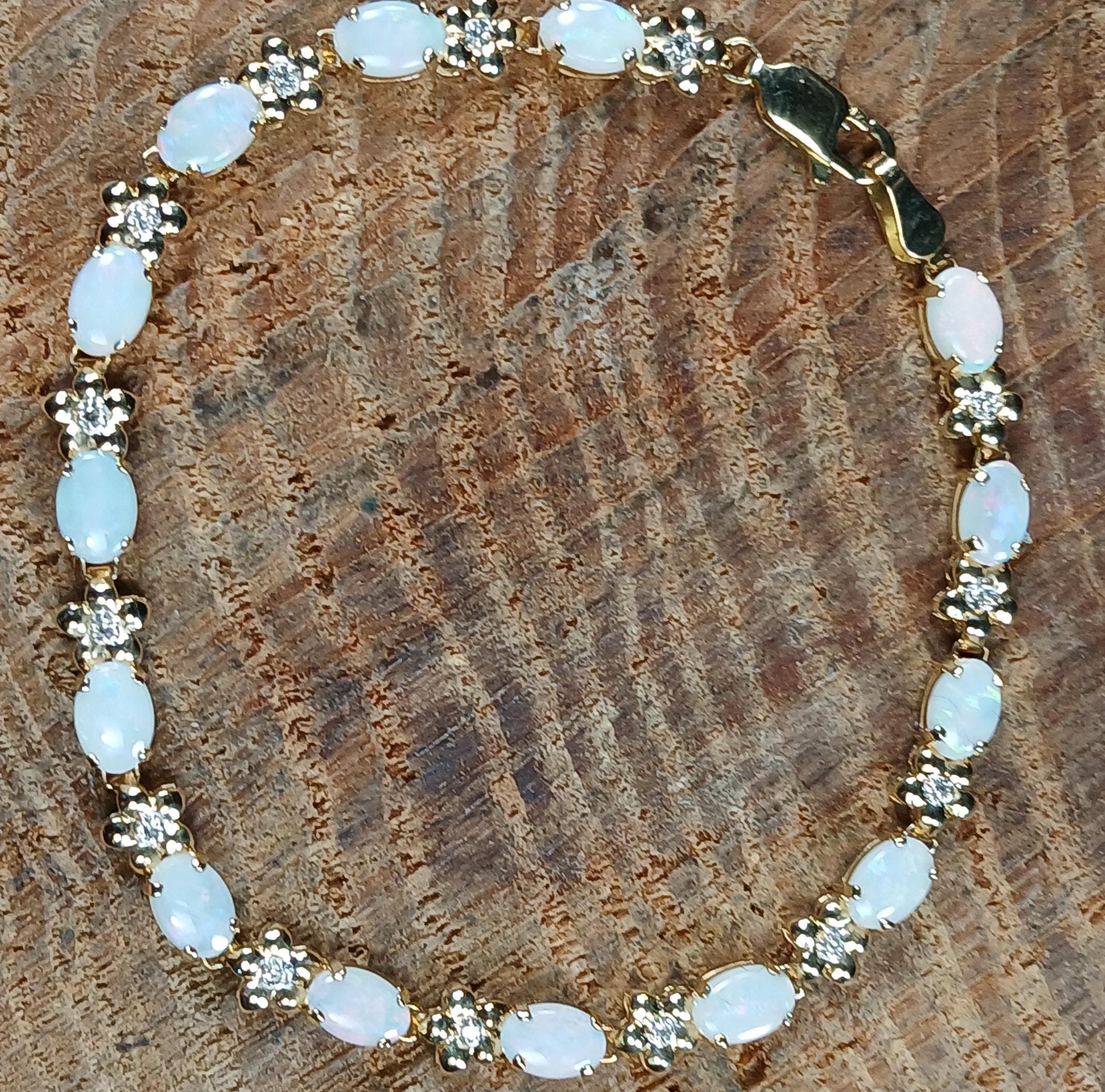 Opal & Diamond 14k Gold Tennis Bracelet 7"
