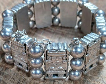 925 Sterling Silver Vintage DL Mexico Aztec Tribal Oxidized Watch