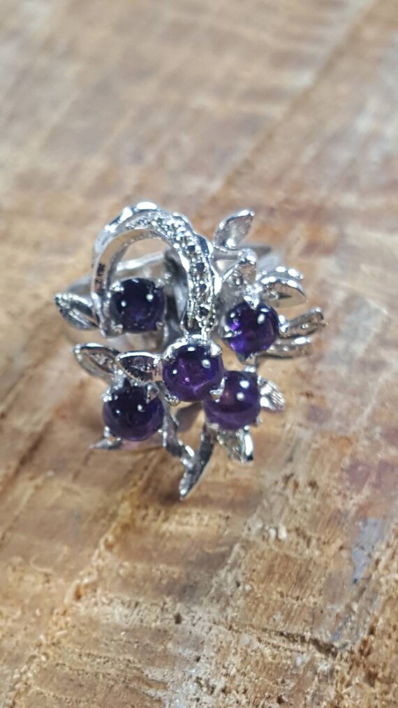 Sterling Silver Amethyst Flower Ring Size 6