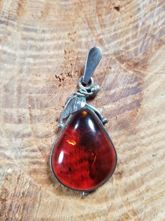 Sterling Silver Bezel Set Amber Pendant