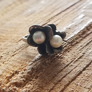 Pearl Floral Cluster Ring Sterling Silver Size 6