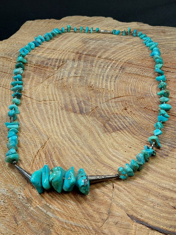 Turquoise Chunk Sterling Bead Necklace 17"