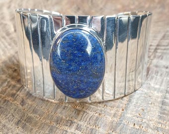 Rapul Cano Modernist Lapis Lazuli Sterling Silver Cuff Bracelet 5.5"