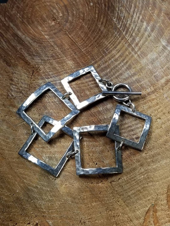 Sterling Silver Hammered Square Frame Bracelet