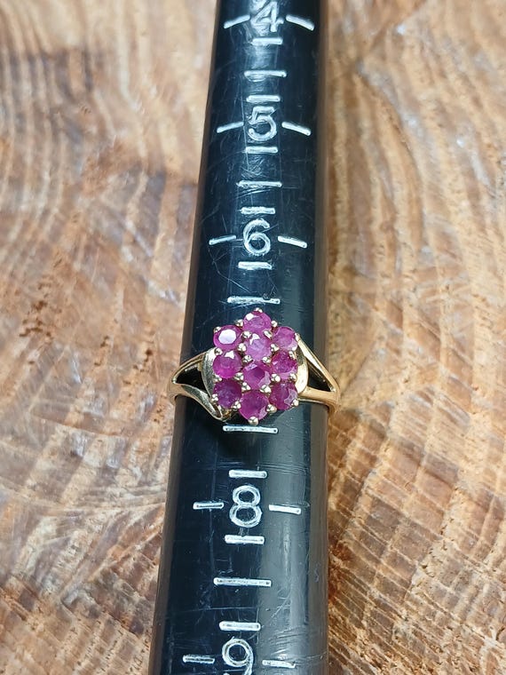 Ruby Cluster Ring 10k Yellow Gold Size 7 - image 10