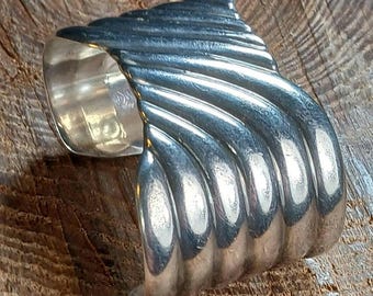 Atelier Alicia Taxco Mexico Sterling Silver Modernist Cuff Bracelet 5"