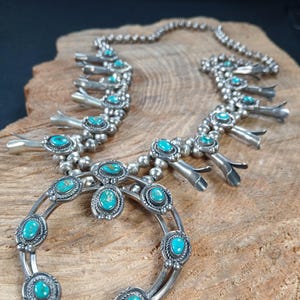 Navajo Squash Blossom Sterling Silver Turquoise Naja 27&quot;