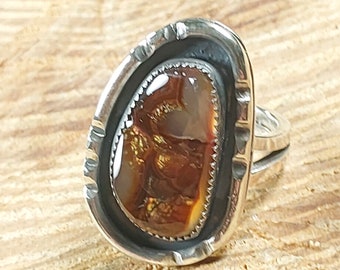 Sterling Silver Fire Agate In Chalcedony Matrix Shadow Ring Size 9 MikeMade