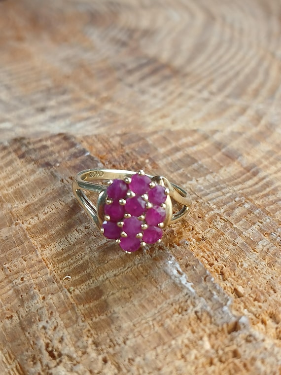 Ruby Cluster Ring 10k Yellow Gold Size 7 - image 1