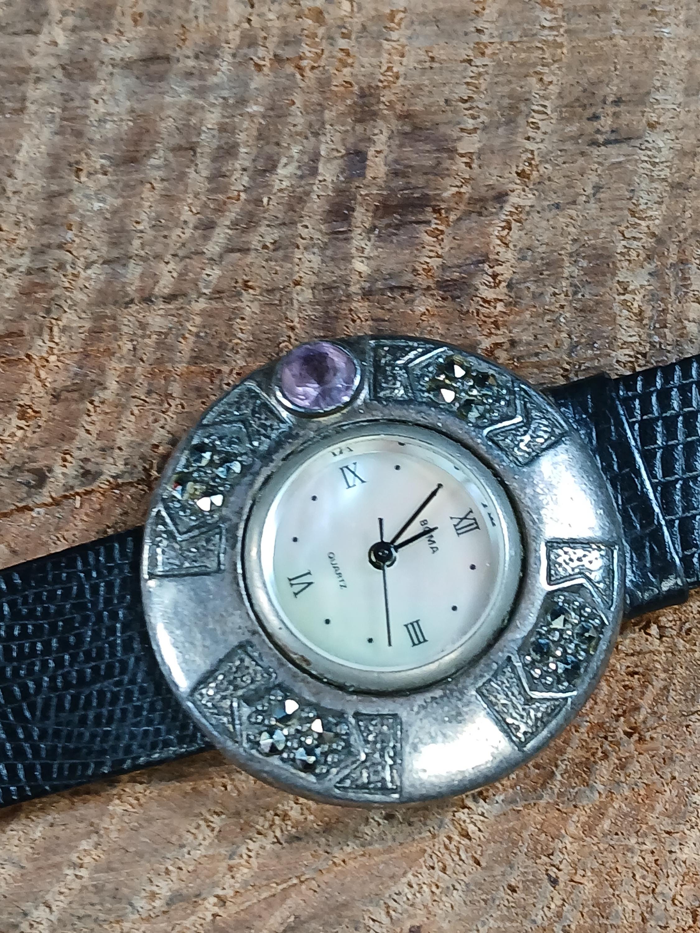 Boma Sterling Silver and Crystal Watch Pendant Vintage BOMA sterling silver mother of pearl | Mercari main image 2