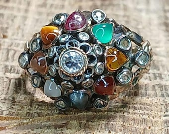 Thai Princess Ring 14k Yellow Gold Multi Gemstone Size 6