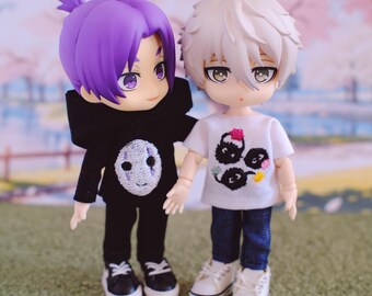 Anime Haftowane Koszulki Bluzy z Kapturem dla Nendoroid Doll Ubrania Obitsu 11 Ubrania BJD YMY OB11
