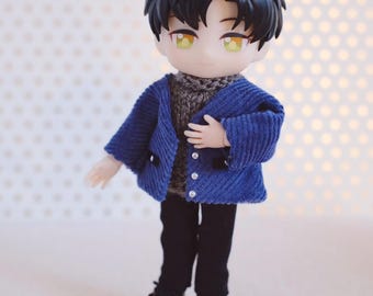 Handgemaakte 3-delig poppenpak voor Obitsu 11 Nendoroid-pop | Elegante jas, vest en broek | Formele miniatuuroutfit | Kleding op schaal 1/12