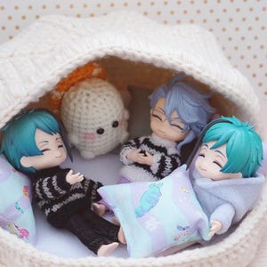 Buddy Bed with hood + 3 Pillows for Nendoroid Doll Obitsu 11 BJD | Handmade in Canada