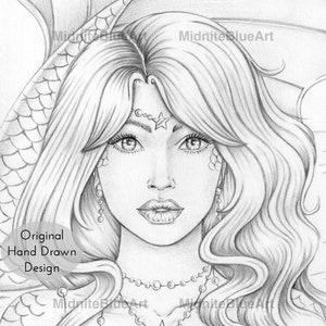 Coloring Page - Grayscale - Greyscale - Printable Adult Coloring Page - Mermaid - Digital Download