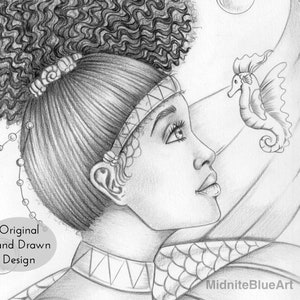 Coloring Page - Grayscale - Greyscale - Printable Adult Coloring Page - Mermaid - Digital Download - Print at Home
