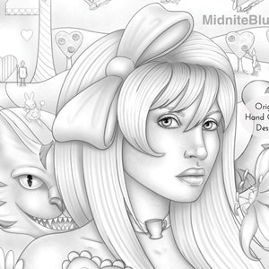 Grayscale Coloring Page - Alice in Wonderland - New Item Sale - Greyscale Colouring - Digital Download - Print at Home