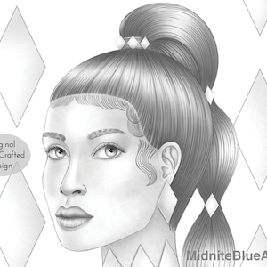Grayscale Coloring Page - Greyscale Colouring - Diamond - Portrait - Adult Coloring - Digital Download