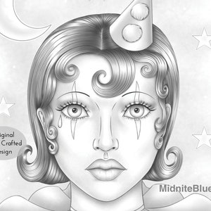 Grayscale Coloring Page - Greyscale Colouring Page - Pierrot - Clown - print at home - Adult - Digital Download