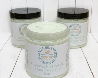 Coconut Kiwi Sugar Scrub, Whipped Hand and Body Scrub, Emulsified Body Sugar Scrub, Exfoliating Scrub, Moisturizing Scrub