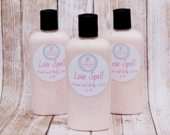 Love Spell Scented 4 oz, 8 oz or 16 oz Hand and Body Lotion, Cherry Blossom and Peach Fragranced Lotion for Women Teens or Girls