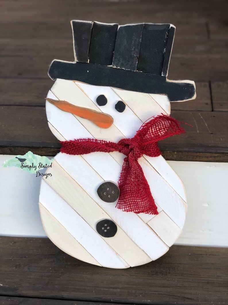 Snowman Wall Art Decor Shabby Chic Wooden Shim Frosty The
