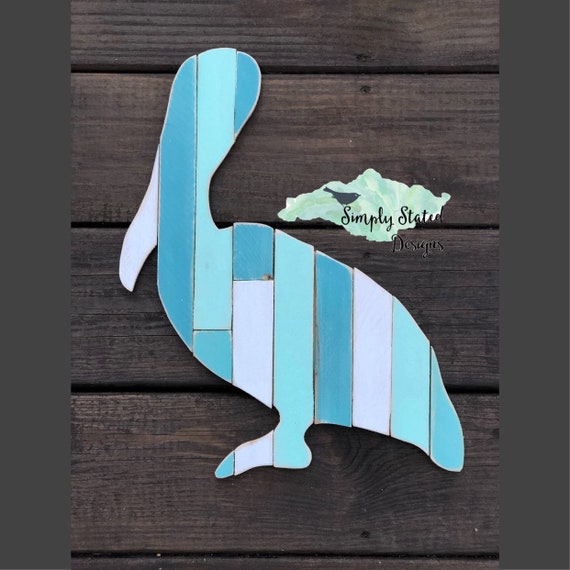 Pelican Wall Decor Nautical Art Wood Shim Beach Shabby Chic