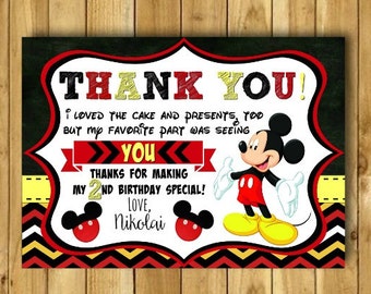 Ratón de Mickey gracias tarjeta, Mickey Mouse cumpleaños gracias tarjetas, fiesta de cumpleaños de Mickey Mouse, Mickey Mouse DIGITAL 4 x 6