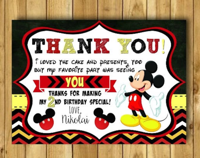 Mickey Mouse Thank You Card, Mickey Mouse Birthday Thank You Cards ...